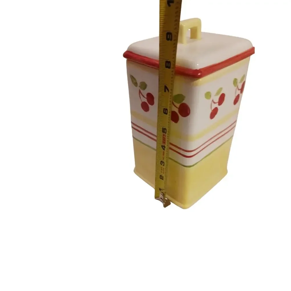 RARE Yellow Red Cherries Clay Canister Art Sonoma Ceramic 8